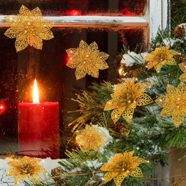 christmas poinsettia flowers gold 4