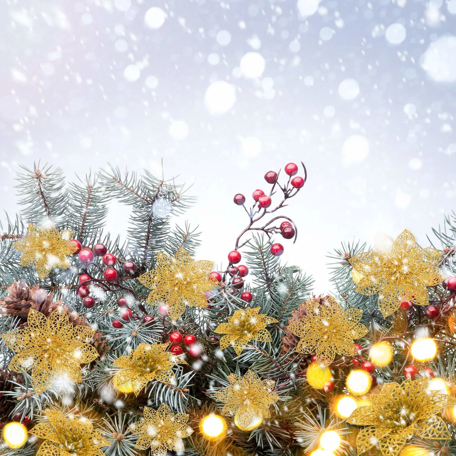 christmas poinsettia flowers gold 5