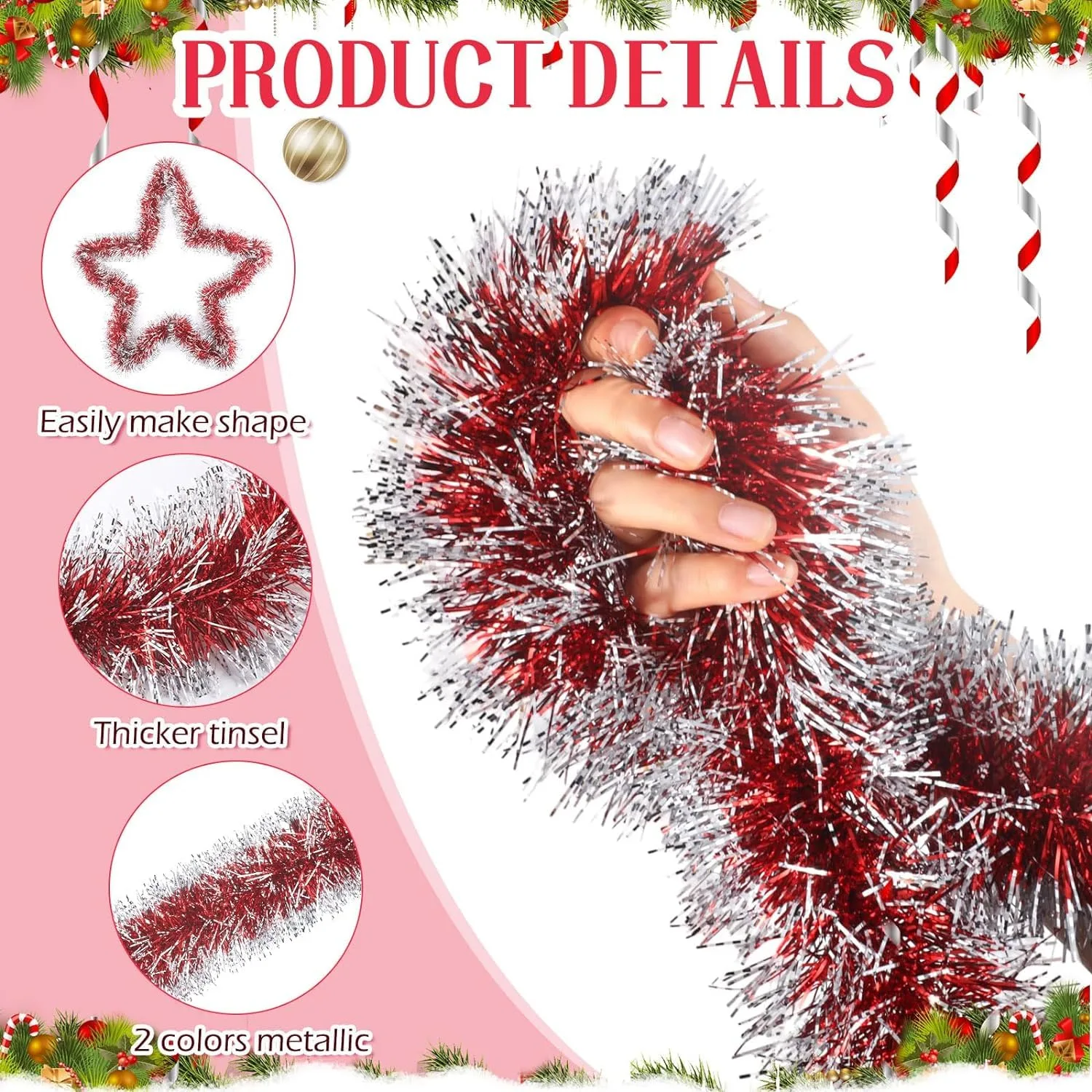 christmas tinsel garland red 2