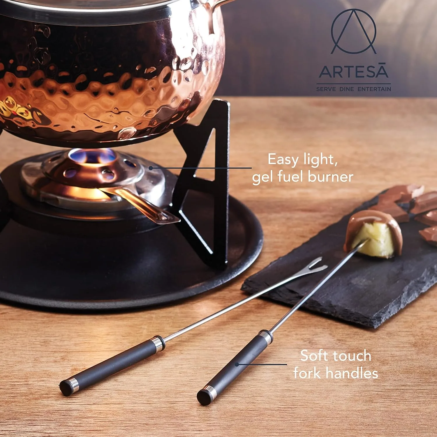 hammered copper fondue set 2