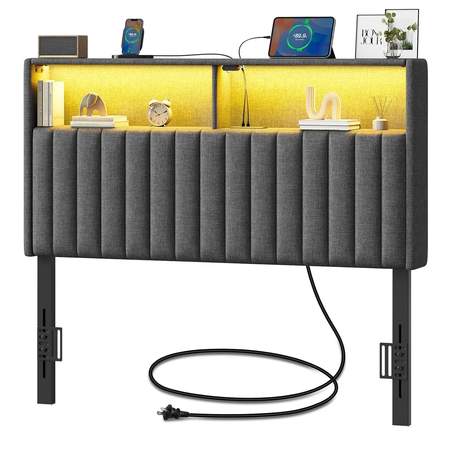 headboard storage usb led 1