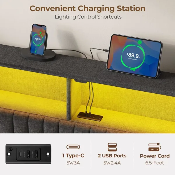 headboard storage usb led 5