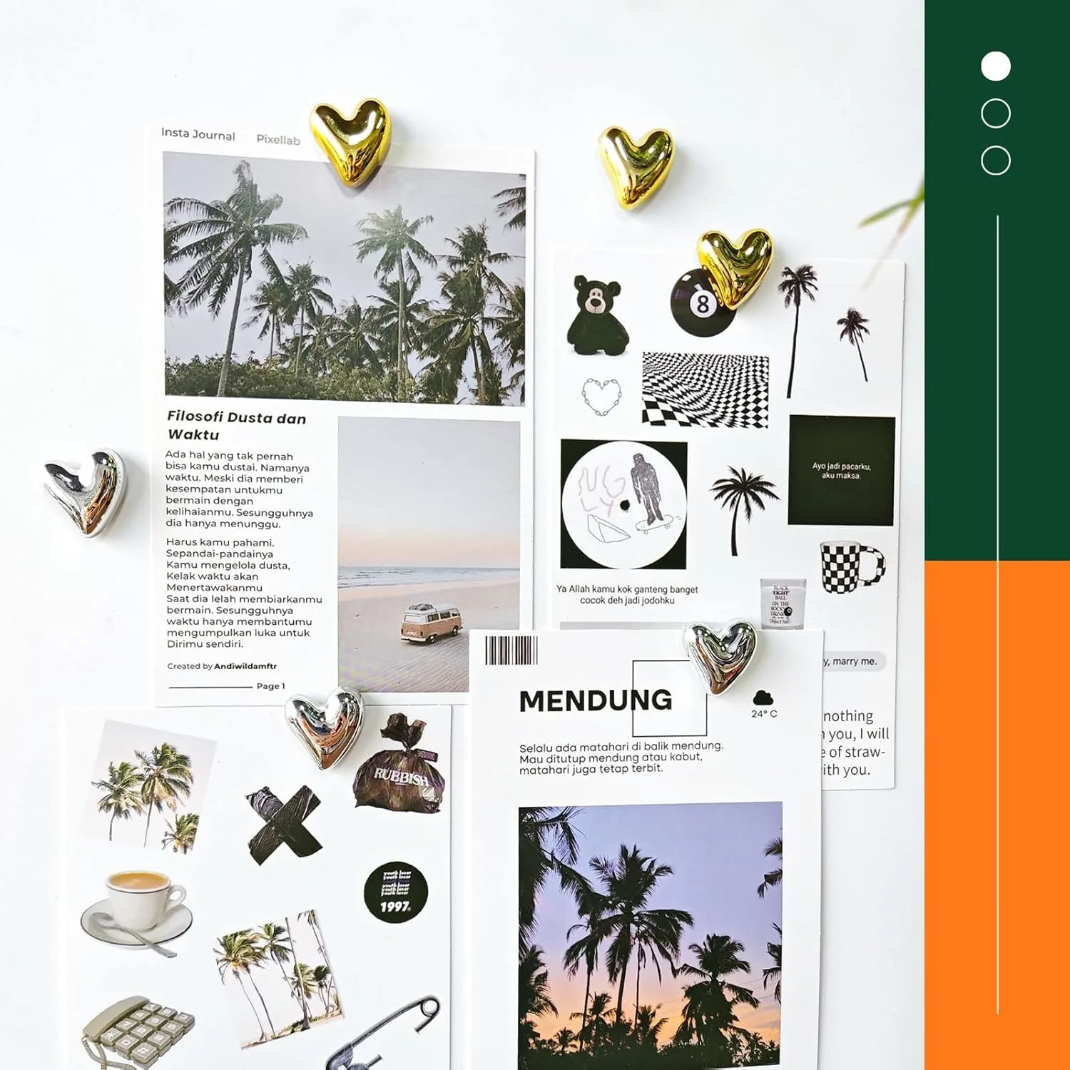 heart magnets fridge gold 3