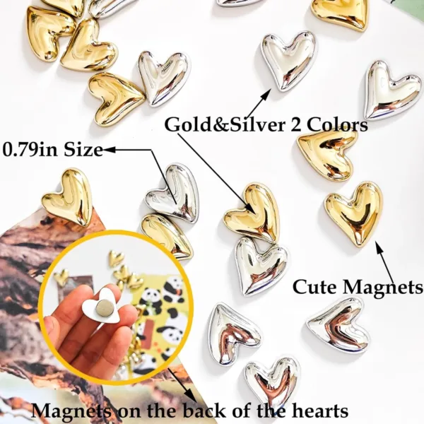 heart magnets fridge gold 5