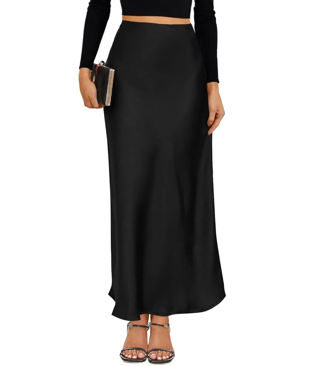 high waist satin skirt 1