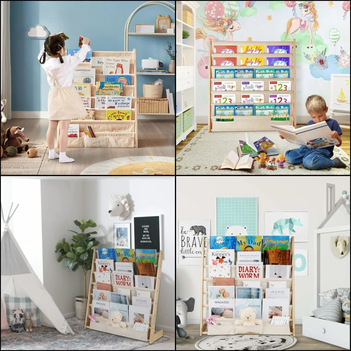 kids bookshelf wood bookrack 6