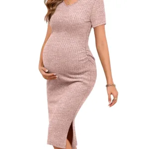 maternity dress ribbed v neck 1