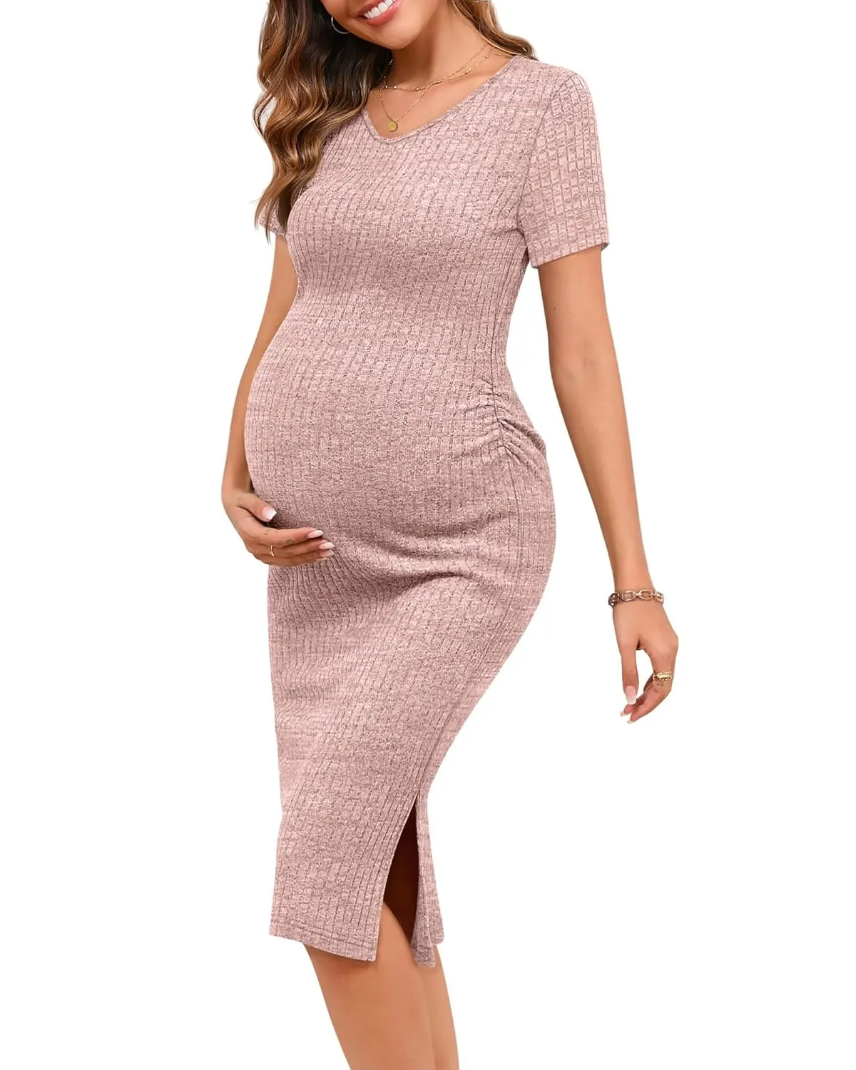 maternity dress ribbed v neck 1