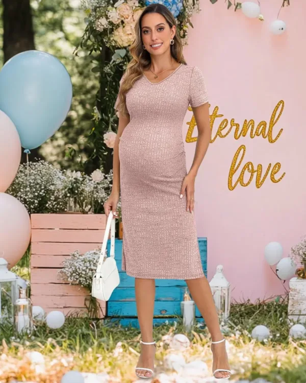 maternity dress ribbed v neck 3