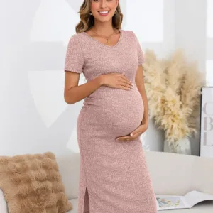 maternity dress ribbed v neck 5