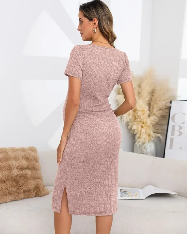 maternity dress ribbed v neck 6