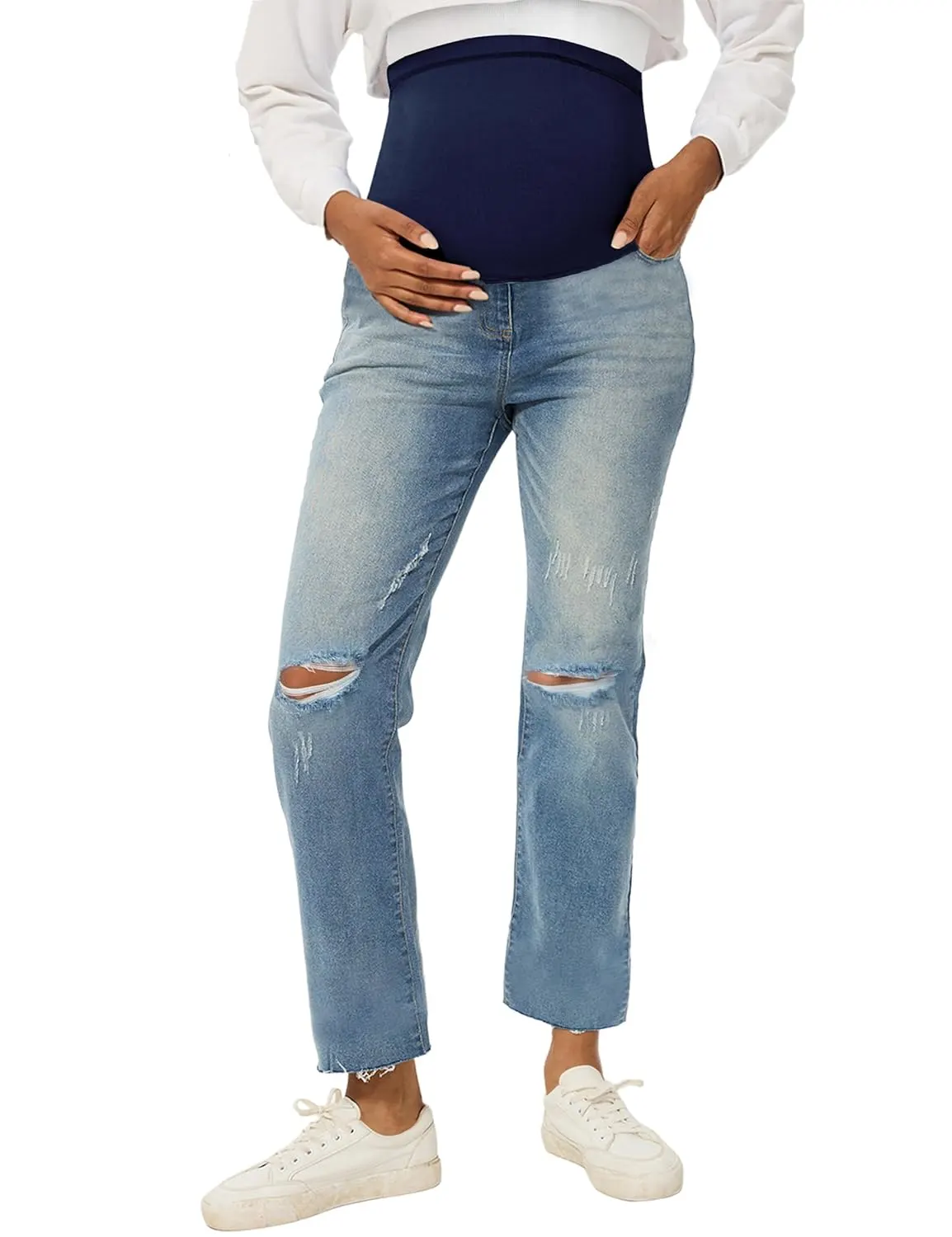 maternity jeans ripped straight 7
