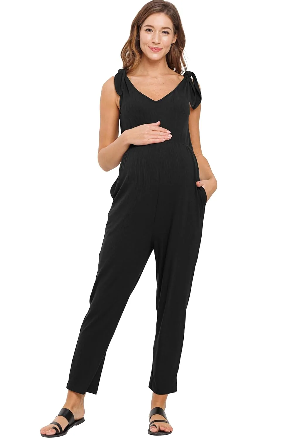 maternity jumpsuit sleeveless tie 1