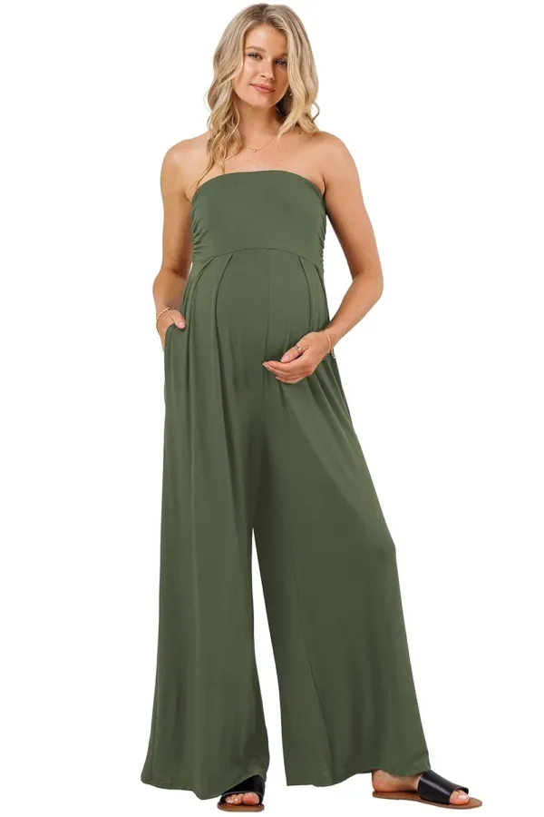 maternity jumpsuit strapless pockets 1
