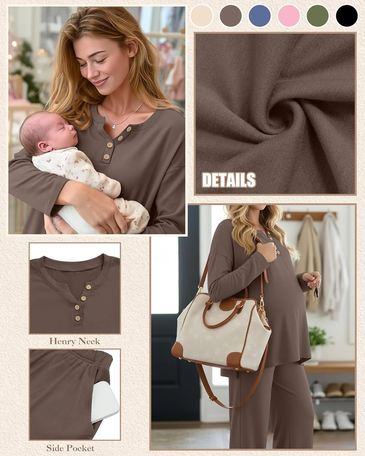 maternity pajamas set pockets 4