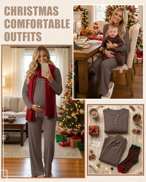 maternity pajamas set pockets 5