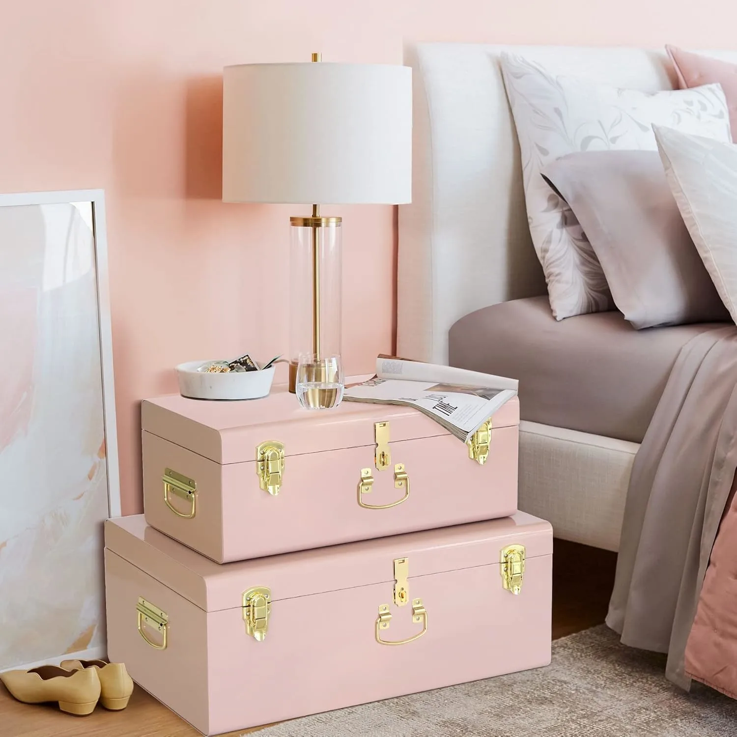 metal storage trunks set 4