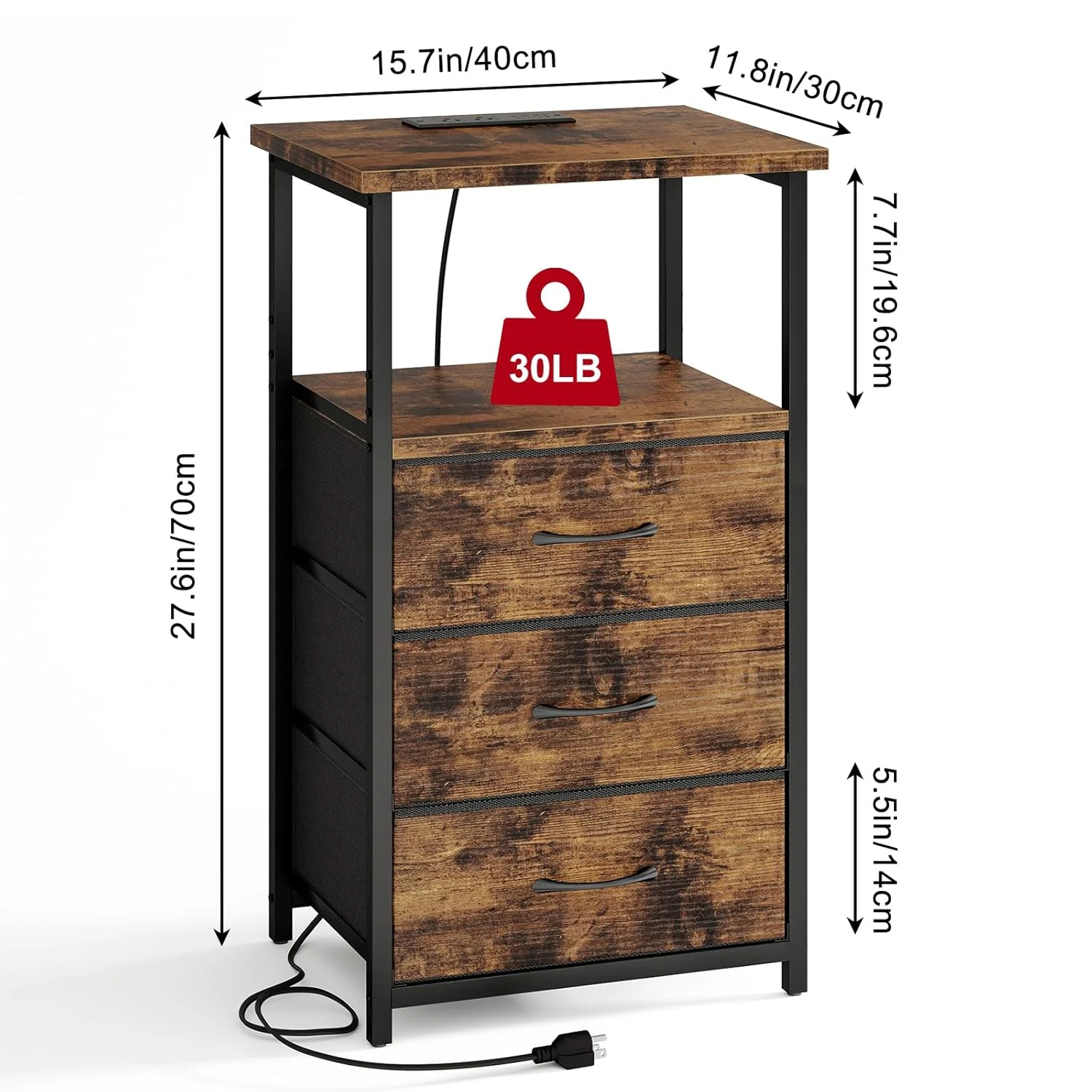 nightstand charging fabric drawers 3