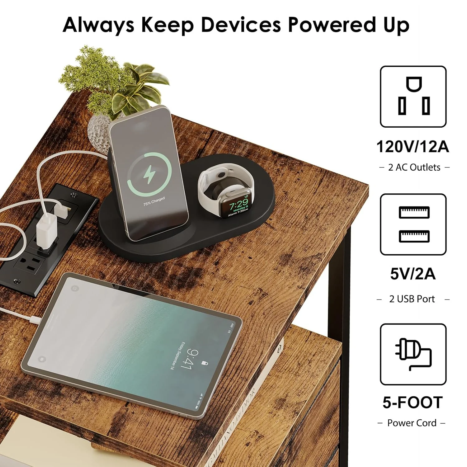 nightstand charging fabric drawers 4