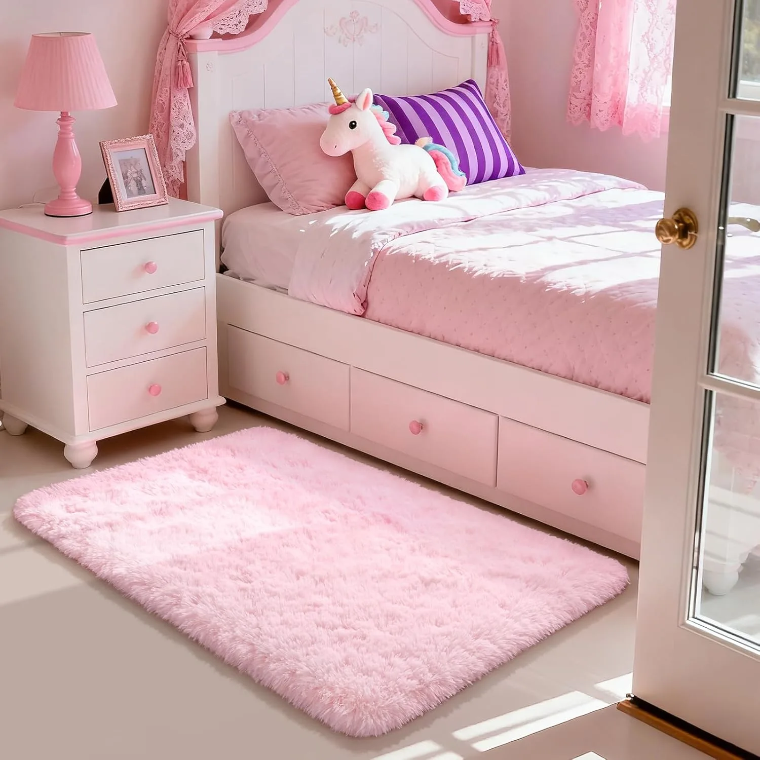 pink shaggy area rug 1