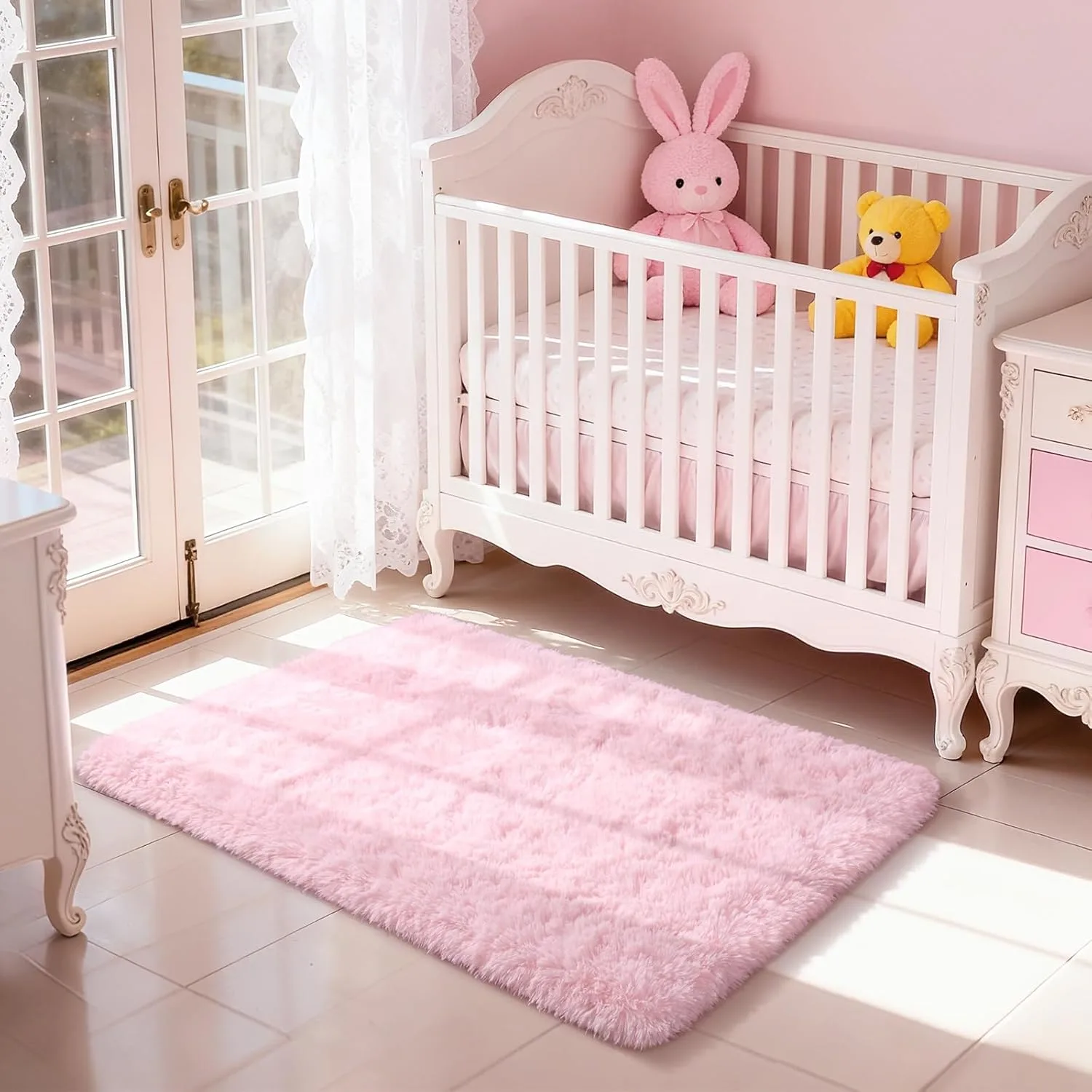 pink shaggy area rug 3