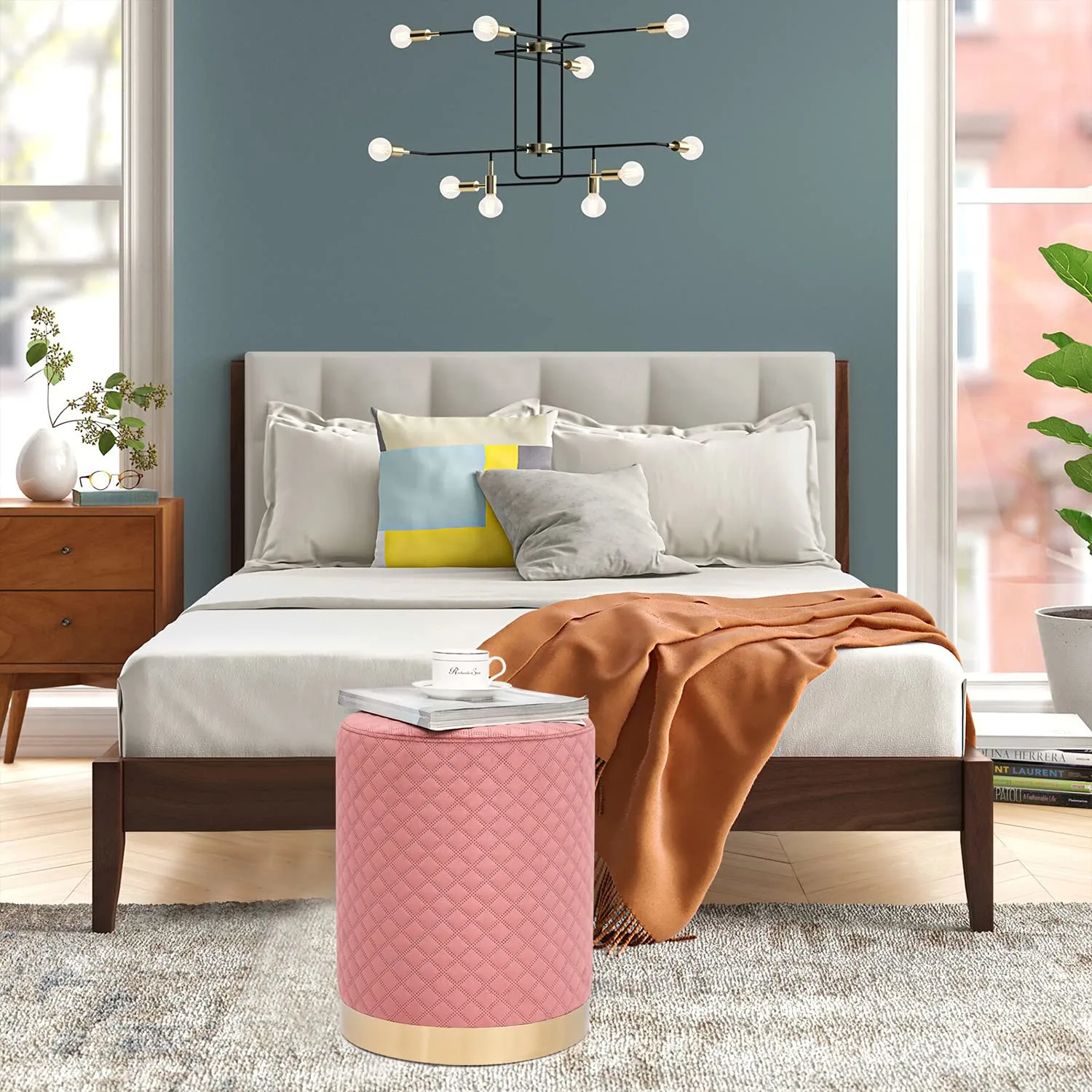 pink velvet ottoman stool 2