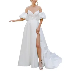 satin wedding dress slit 1