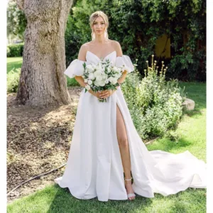 satin wedding dress slit 5