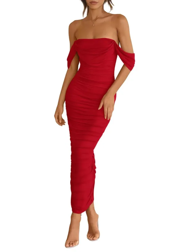 shoulder ruched maxi dress 1