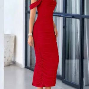 shoulder ruched maxi dress 4