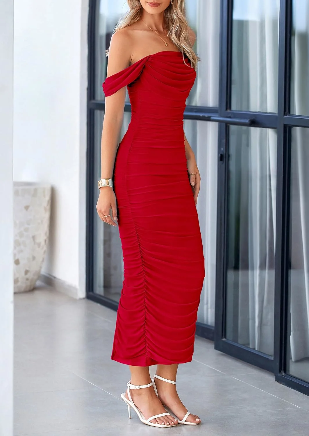 shoulder ruched maxi dress 4