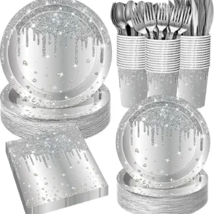 silver birthday party supplies 1