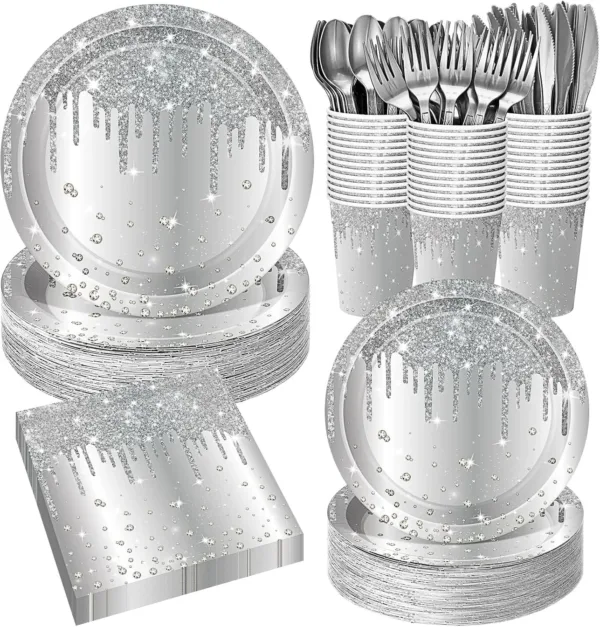 silver birthday party supplies 1