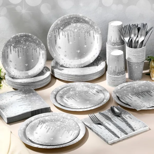 silver birthday party supplies 5