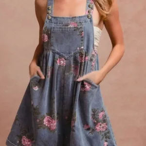 summer denim romper floral 2