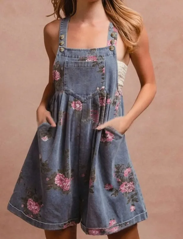 summer denim romper floral 2