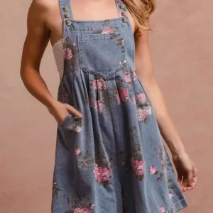 summer denim romper floral 4