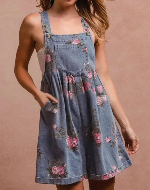 summer denim romper floral 4