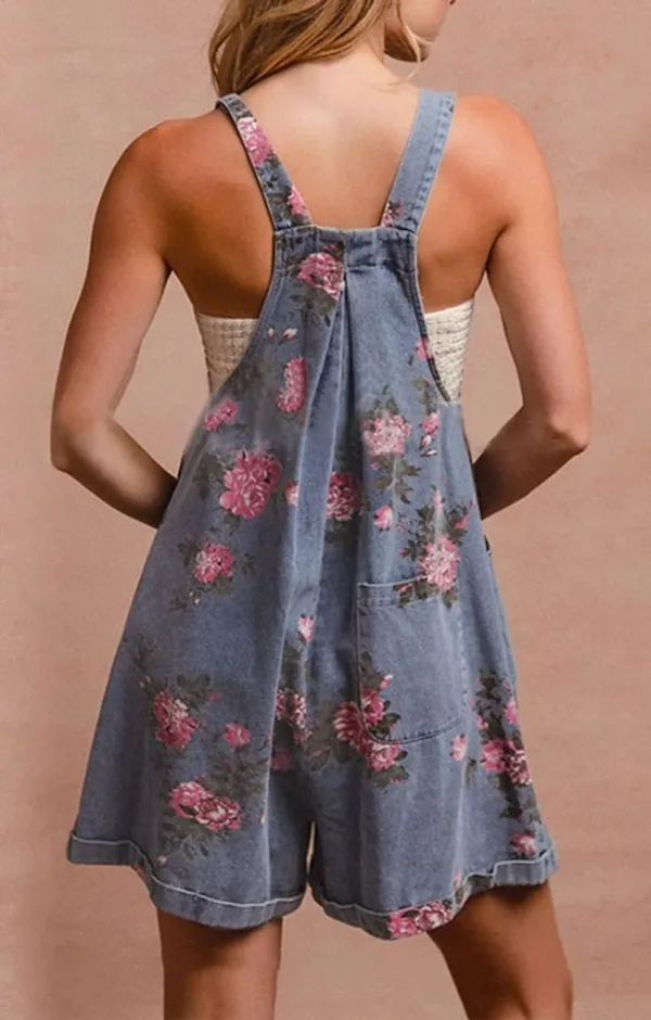 summer denim romper floral 5