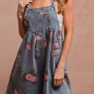 summer denim romper floral 6