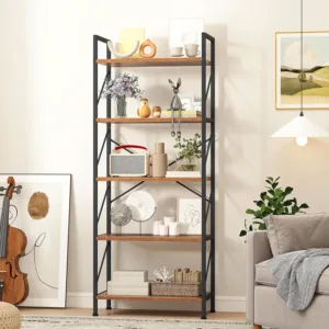 tier bookshelf wood metal 3