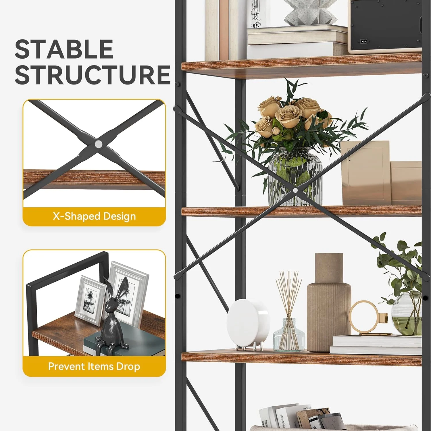 tier bookshelf wood metal 6