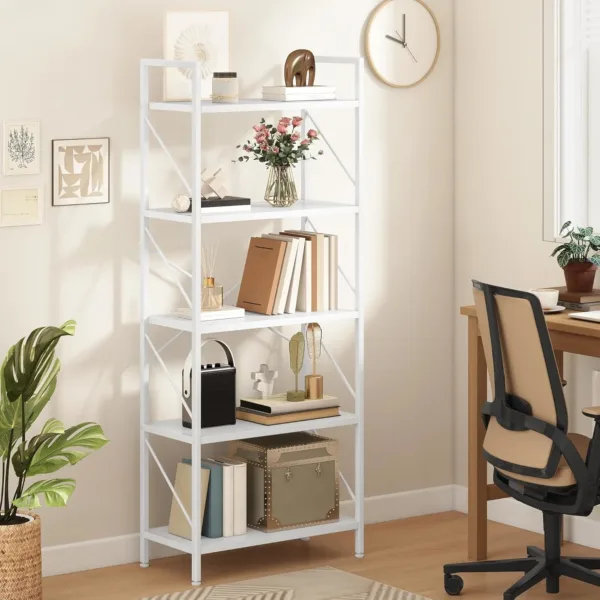tier bookshelf wood metal 7