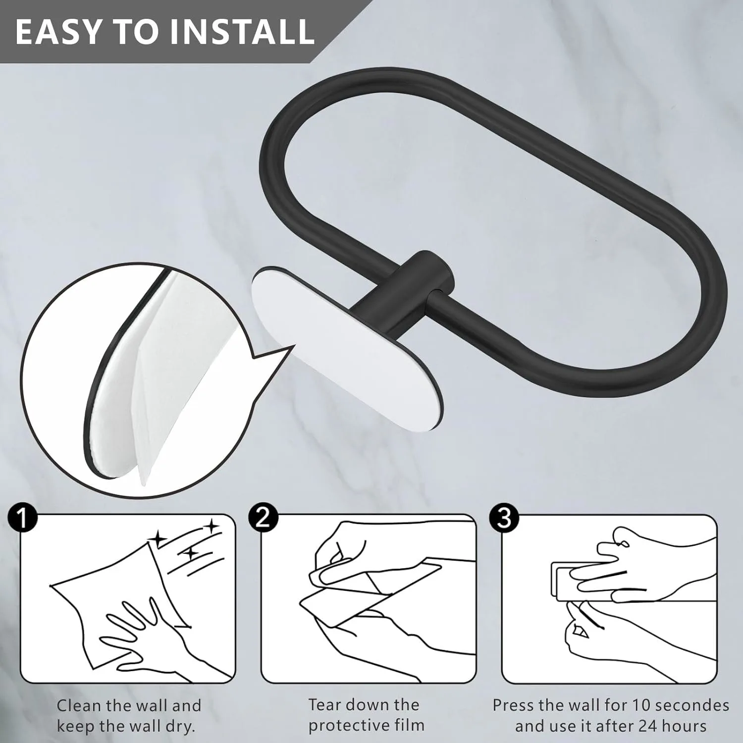 towel ring adhesive black 6