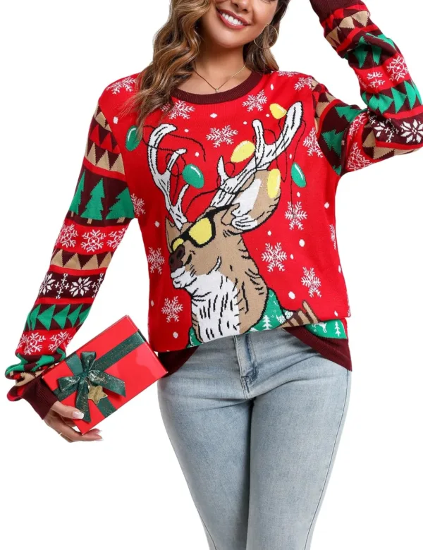 women christmas sweater reindeer 1