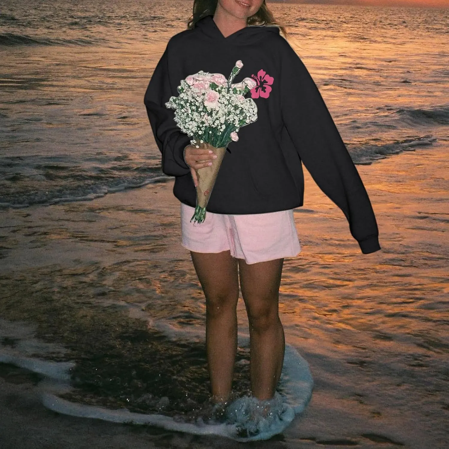 womens pink floral hoodie 4