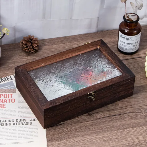 wooden storage box glass 6