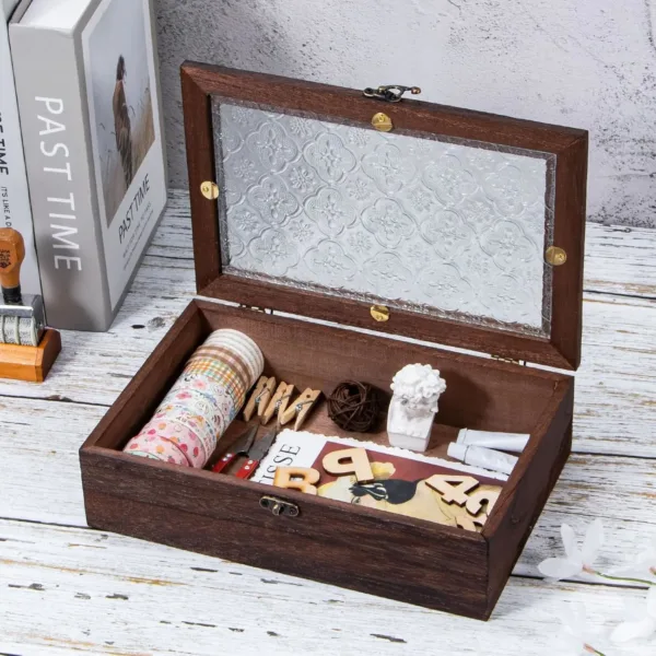 wooden storage box glass 7