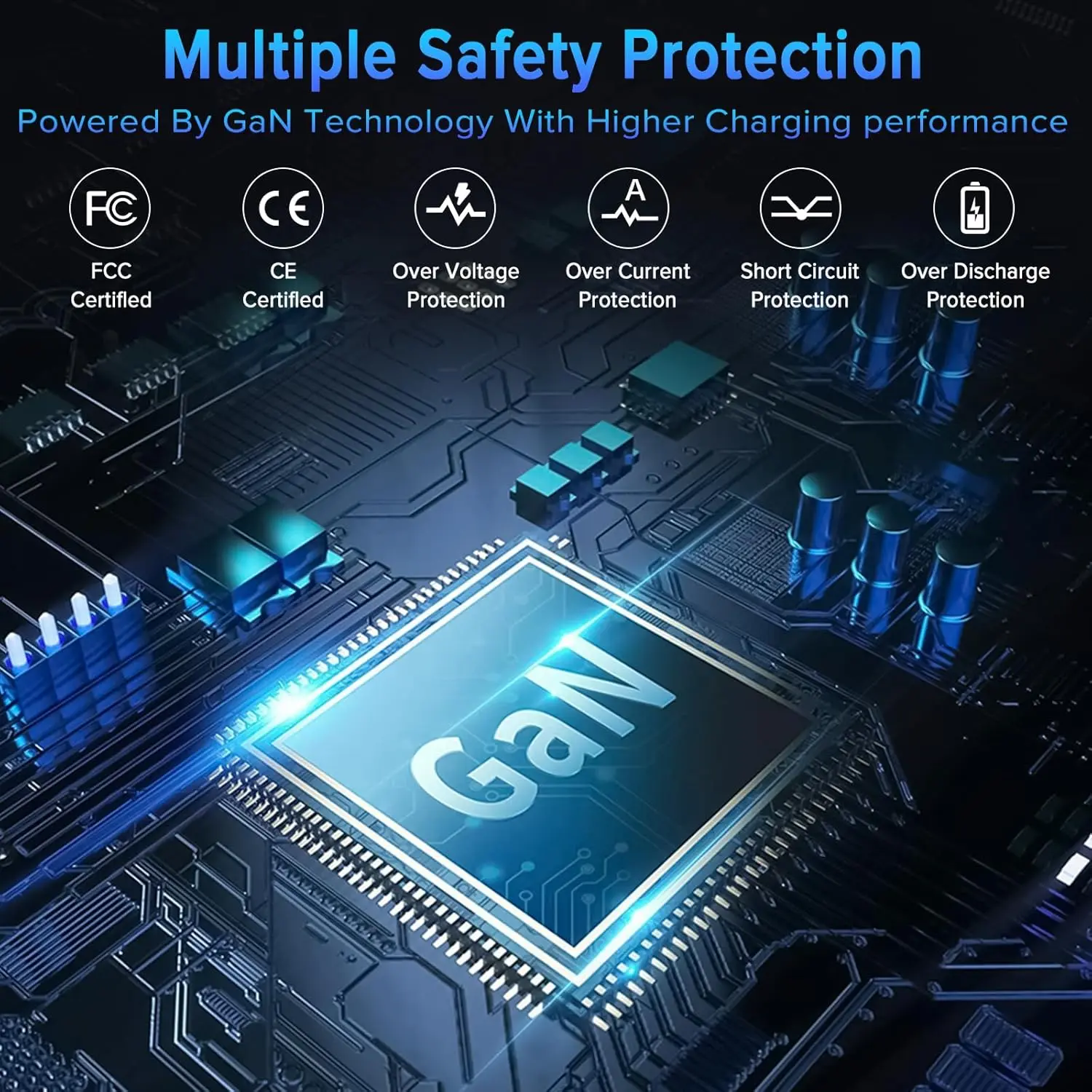 Yakiter 200W USB C charger features six ports, including four Type-C ports and two USB ports, using GaN 3 chip technology to efficiently charge laptops, tablets, and smartphones.