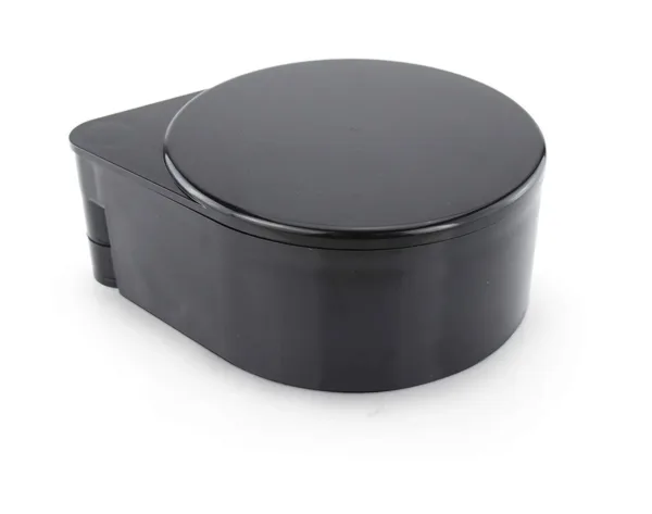 This is a black, plastic PAMLER 3-tier bar glass rimmer with compartments for salt and sugar.